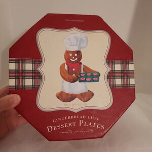 Williams-Sonoma Set of Four Gingerbread Chef Dessert Plates - 7.75 inch Diameter